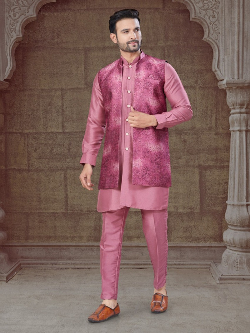 Ethnic Festive Deep Rose Pink Pure Silk Kurta Pajama