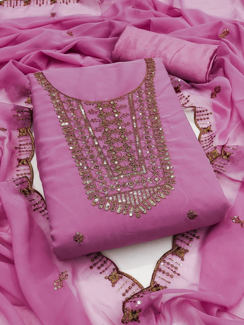 Elegant Ethnic Hot Pink Georgette Straight Suit 