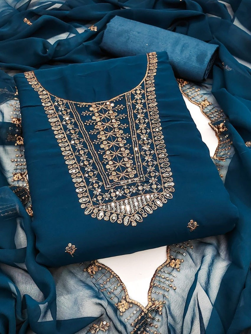 Elegant Ethnic Navy Blue Georgette Straight Suit