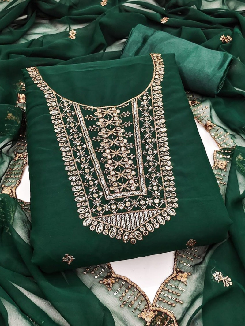 Ethnic Festive Traditional  Bottle Green Georgette Straight Suit 