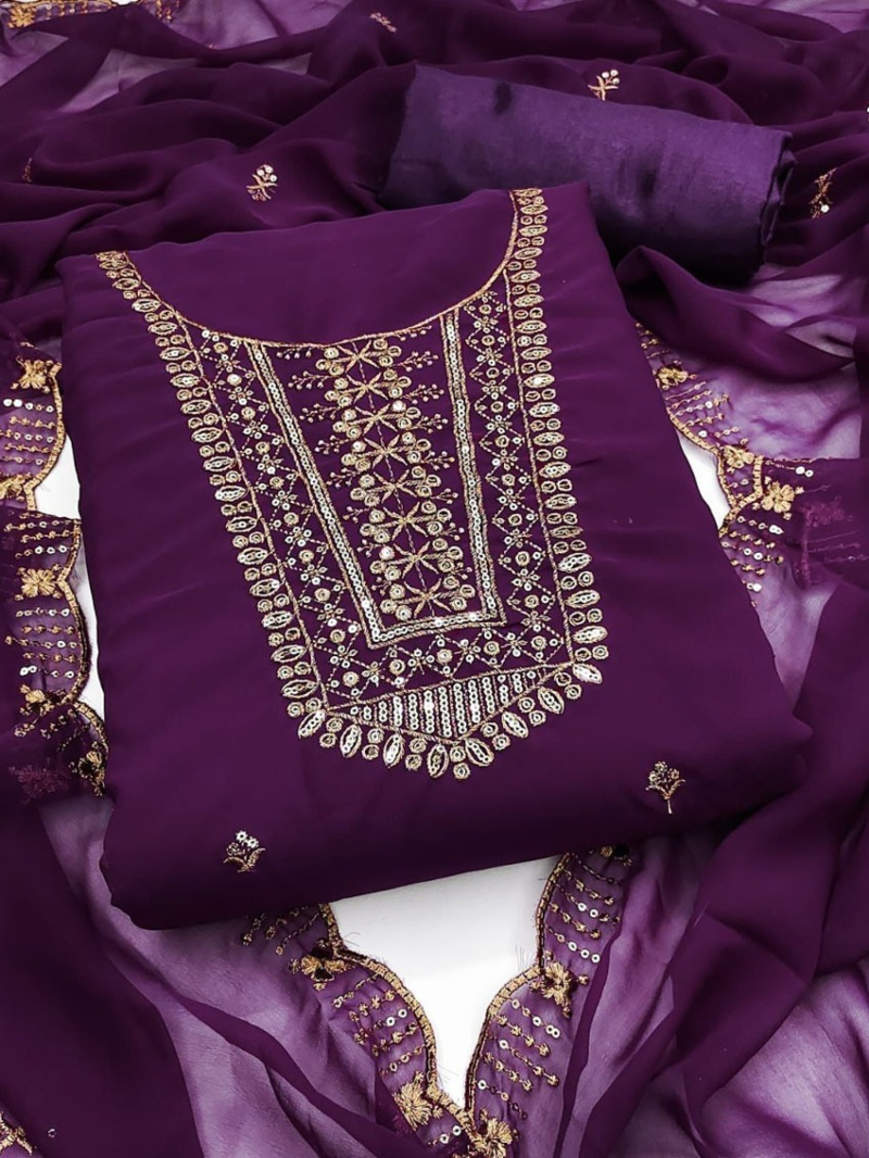 Elegant Ethnic Royal Purple Georgette Straight Suit 