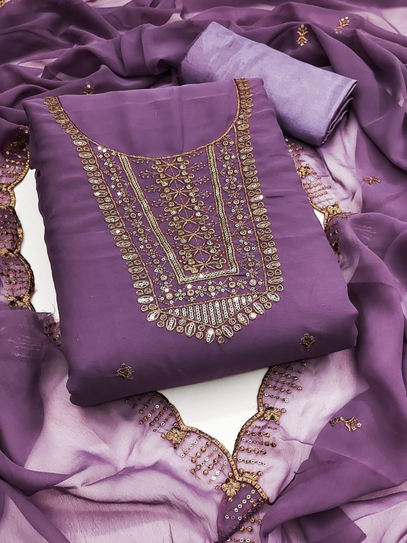 Elegant Ethnic Mauve Georgette Straight Suit 