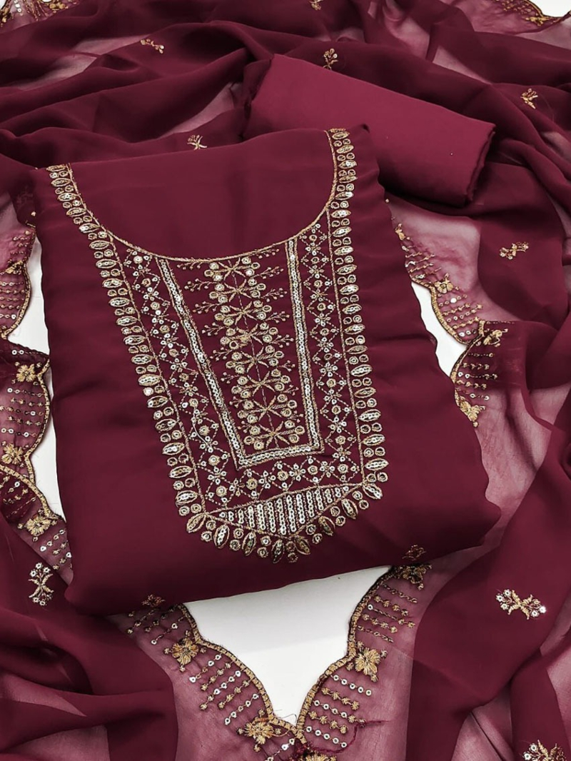 Elegant Ethnic Wine Maroon Georgette Straight Suit 