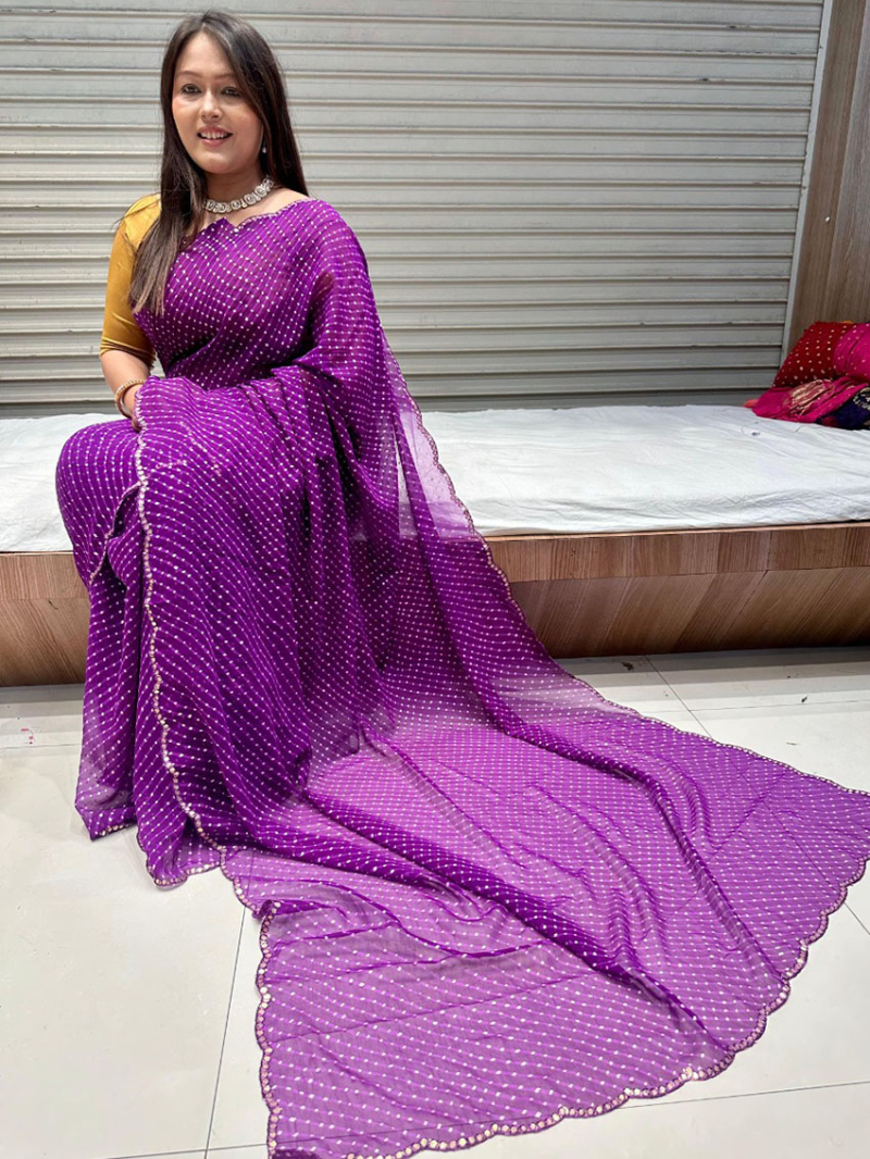 Elegant Ethnic Royal Purple Viscose Bandhani Saree
