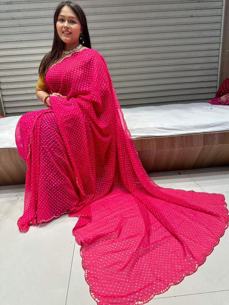 Ethnic Festive Rani Pink Viscose Bandhani Saree