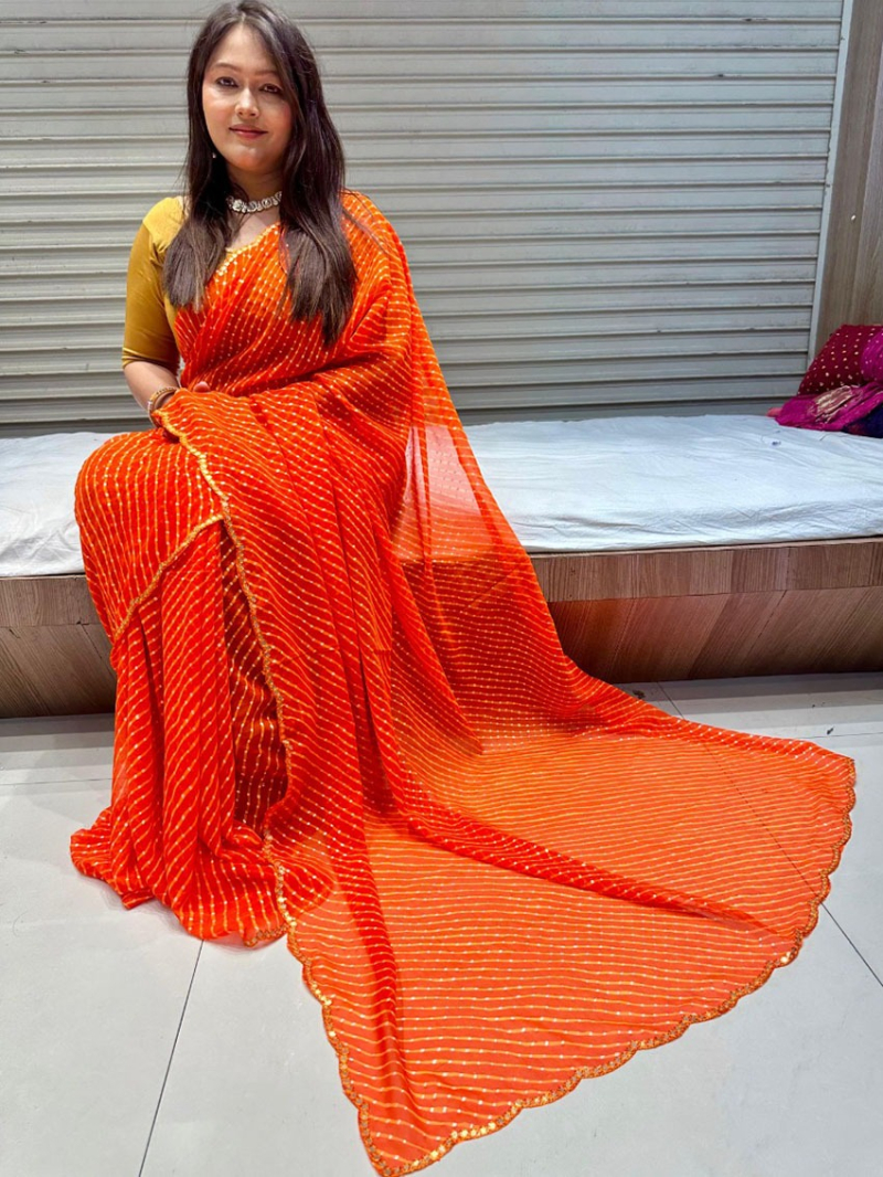 Authentic  Festive Traditional Orange Viscose Bandhani Saree