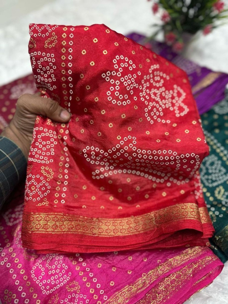 Traditional Festive Pure Silk  Bandhej Saree
