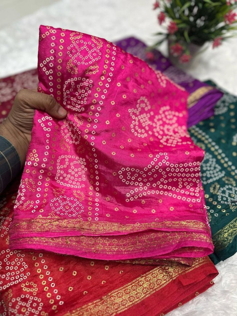 Ethnic Festive Rani Pink Pure Silk Bandhej Saree