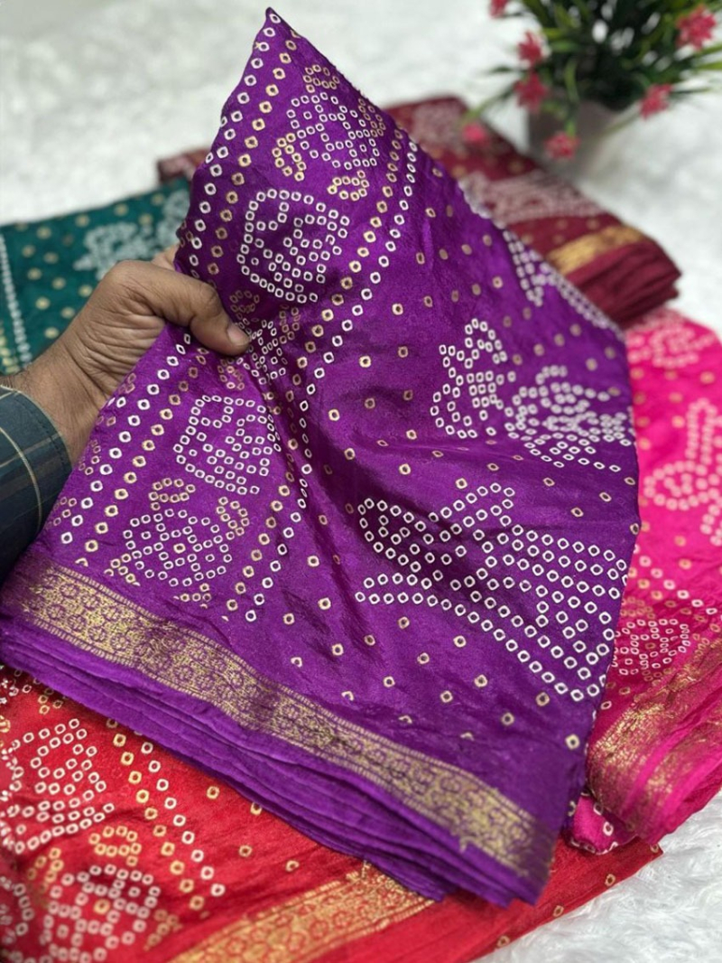 Elegant Ethnic Festive Royal Purple Pure Silk Bandhej Saree