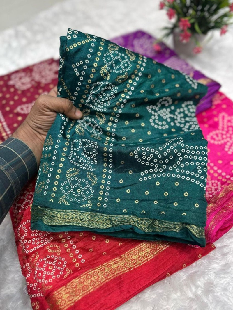 Ethnic Festive  Green Pure Silk Bandhej Saree