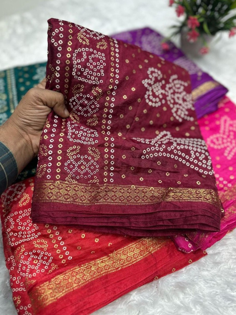 Elegant Ethnic Pure Silk Maroon Bandhej Saree