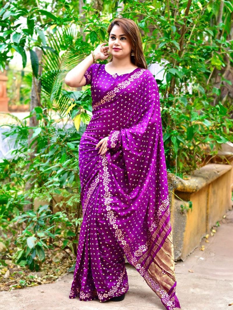 Authentic  Festive Purple Pure Silk Saree