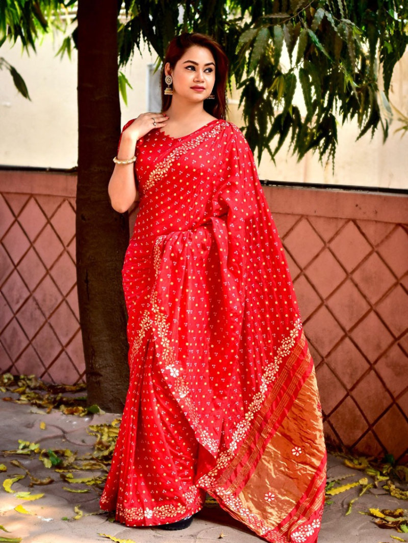 Ethnic Festive  Traditional Red Silk Saree