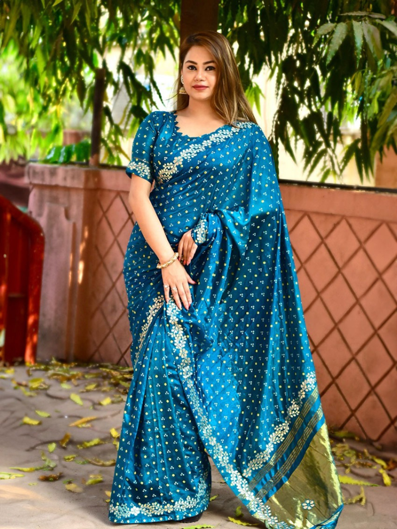 Ethnic Festive Teal Blue Silk Saree