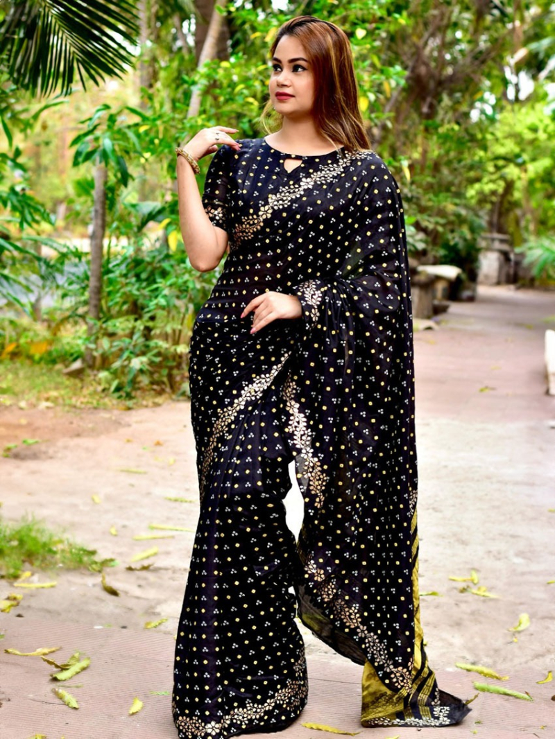 Authentic  Ethnic Festive Black Silk Saree