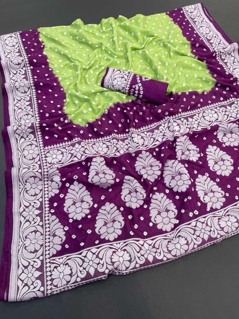 Traditional Festive Dual-Tone Dola Silk Hand Bandhej Saree