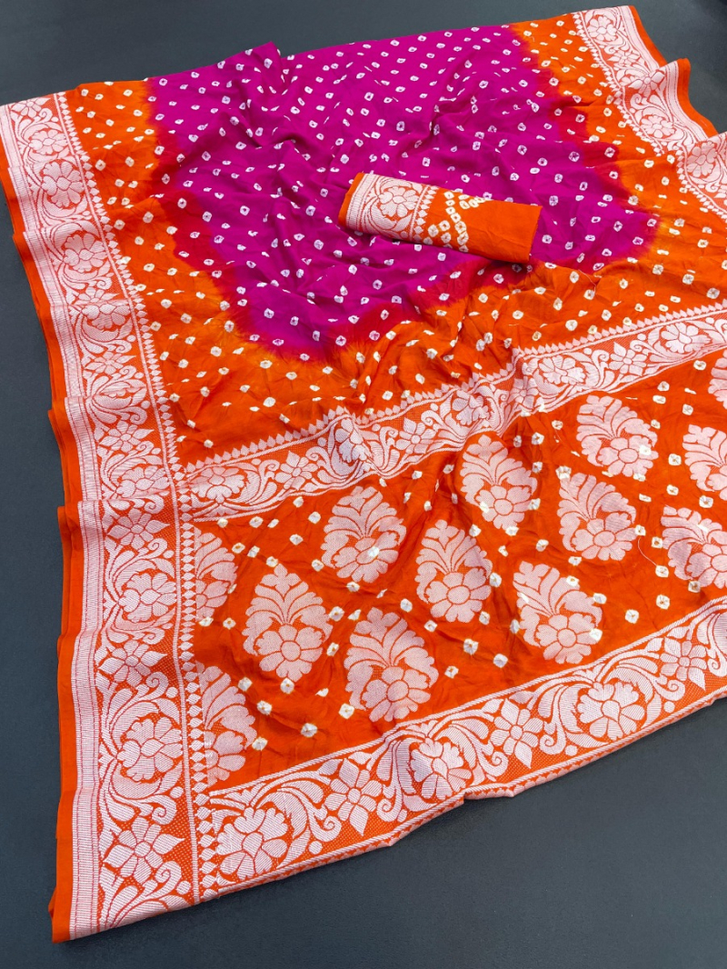 Ethnic Festive Dual-Tone Dola Silk Bandhej Saree