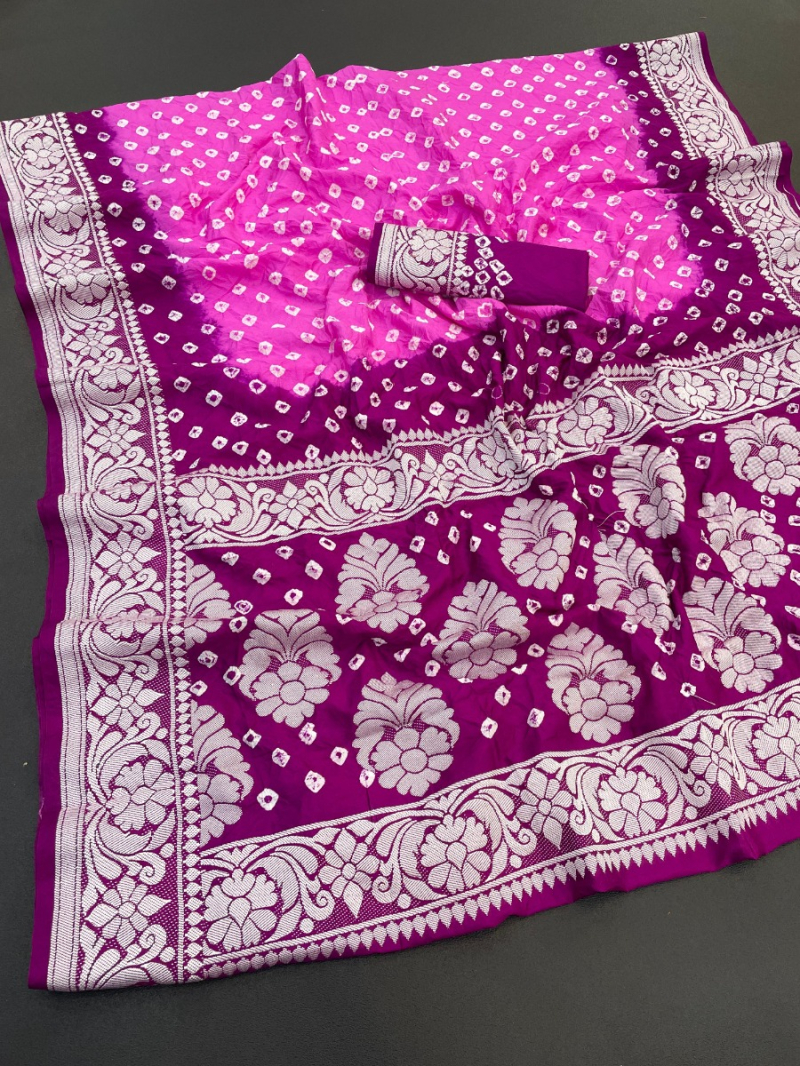 Authentic Festive Traditional  Dual-Tone Bandhej Saree