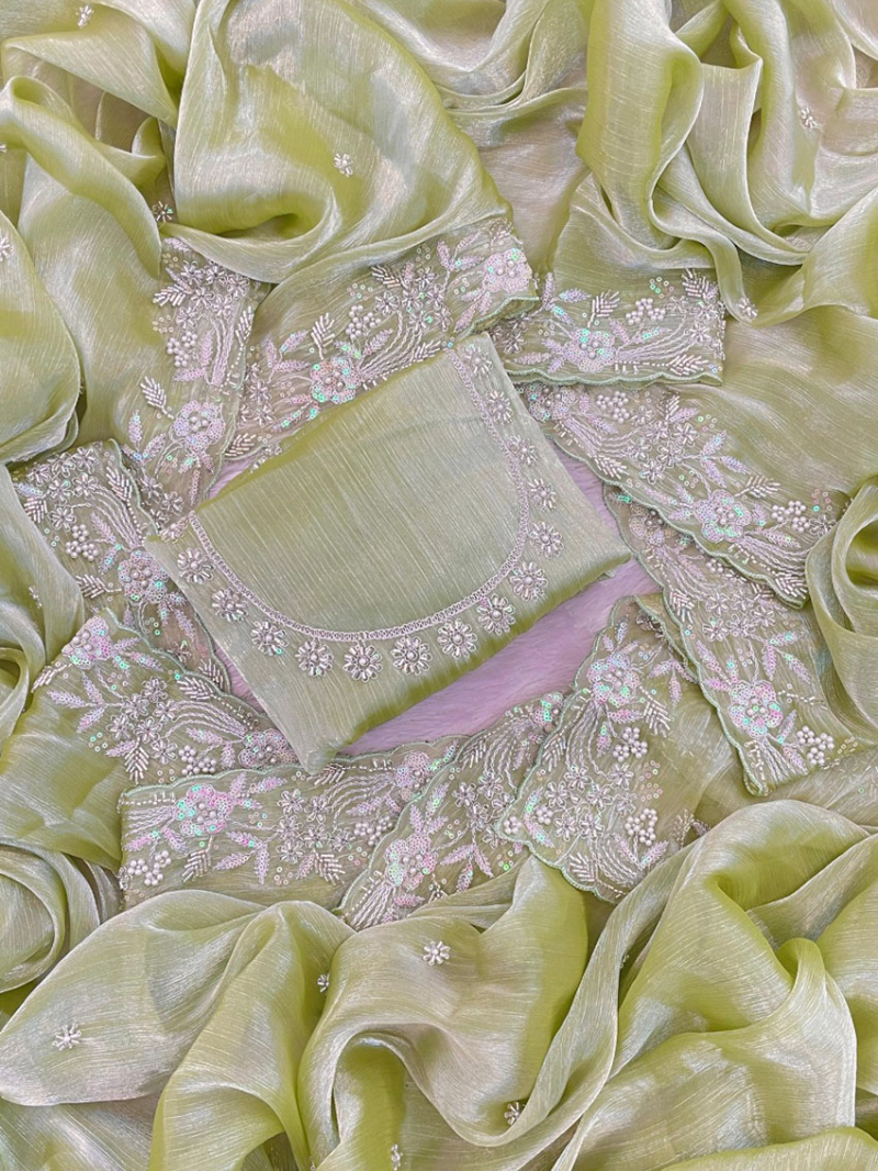 Ethnic Festive Pista Green  Shade Designer Saree
