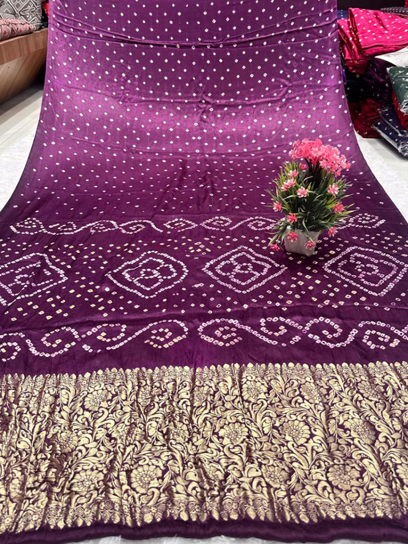 Authentic  Ethnic Festive Purple Gaji Silk Bandhej Saree