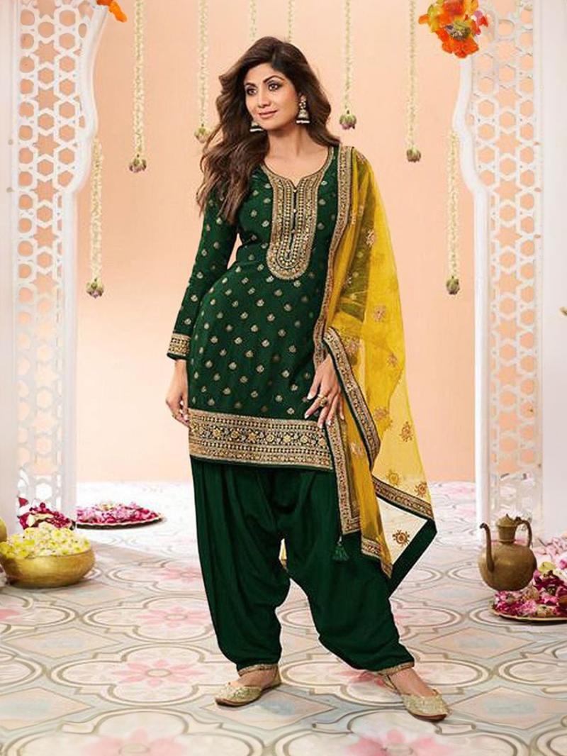Elegant Ethnic Traditional Bottle Green Patiala Suit