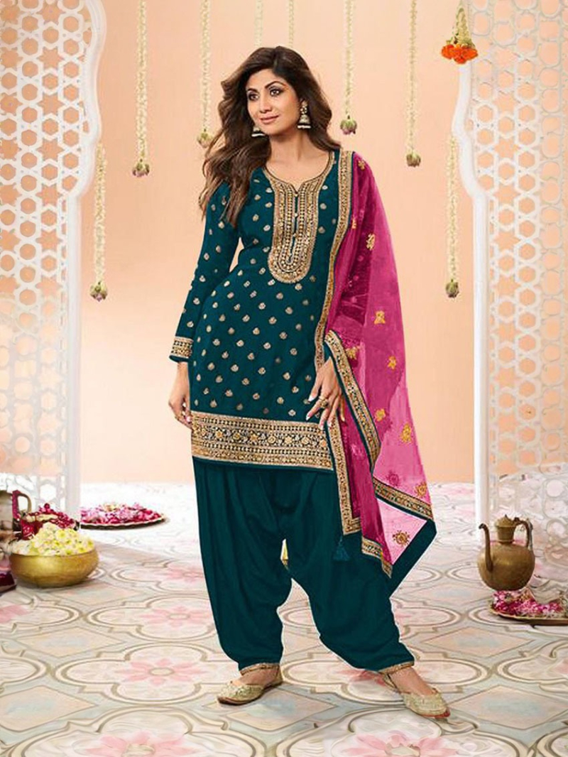 Ethnic Elegant Traditional Teal Patiala Suit 