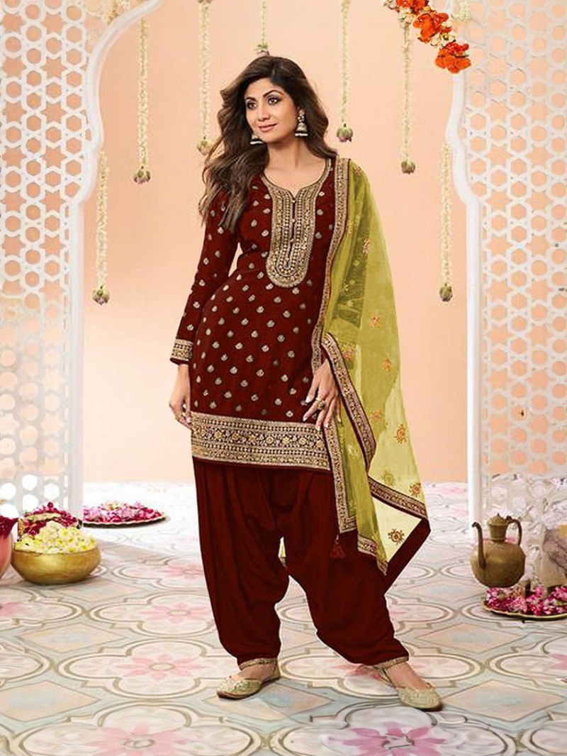 Elegant Traditional Maroon Patiala Suit 