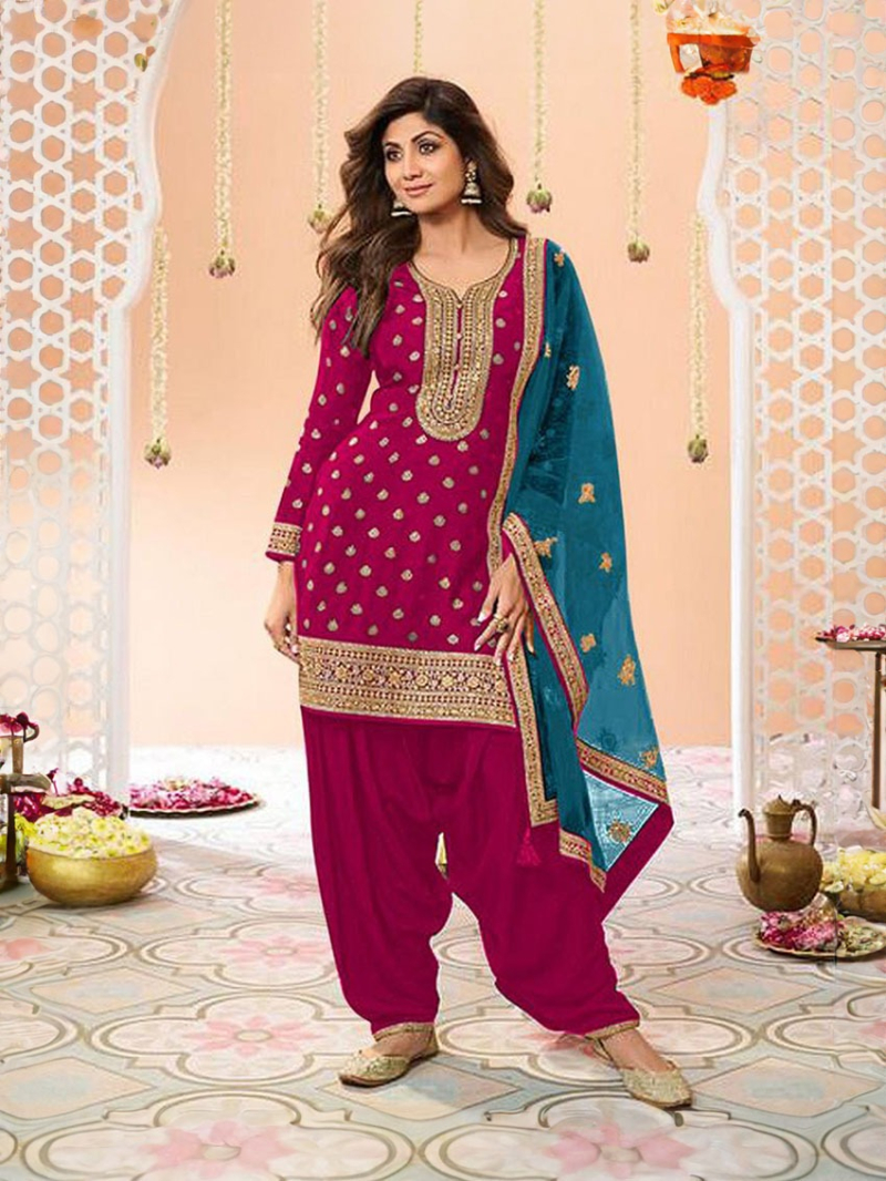 Elegant Ethnic Traditional Magenta Patiala Suit 