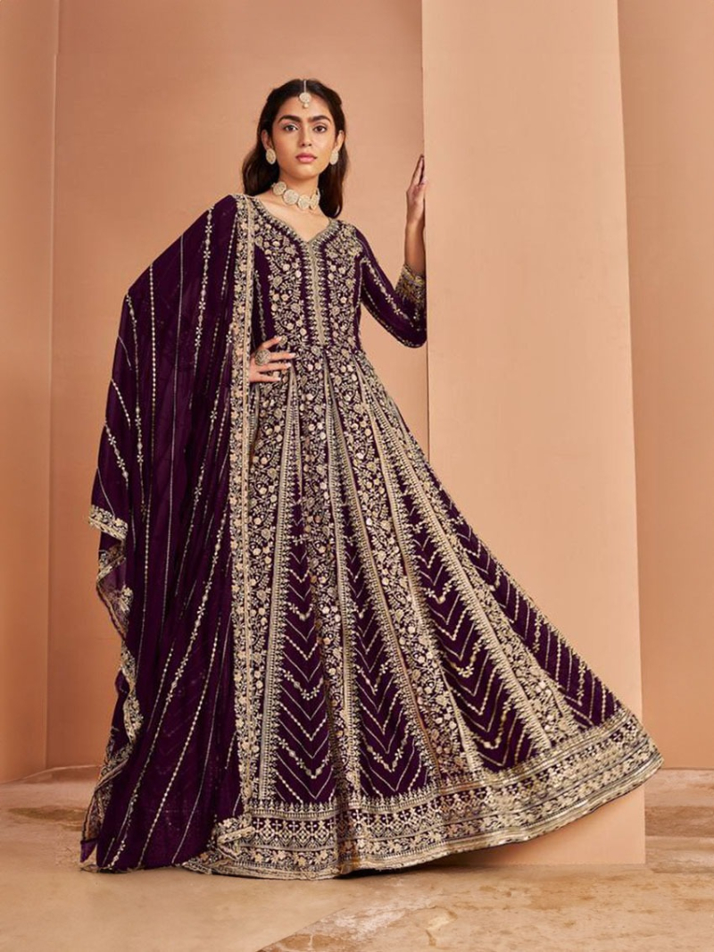 Heavy Elegant Wine Georgette Wedding Anarkali Suit