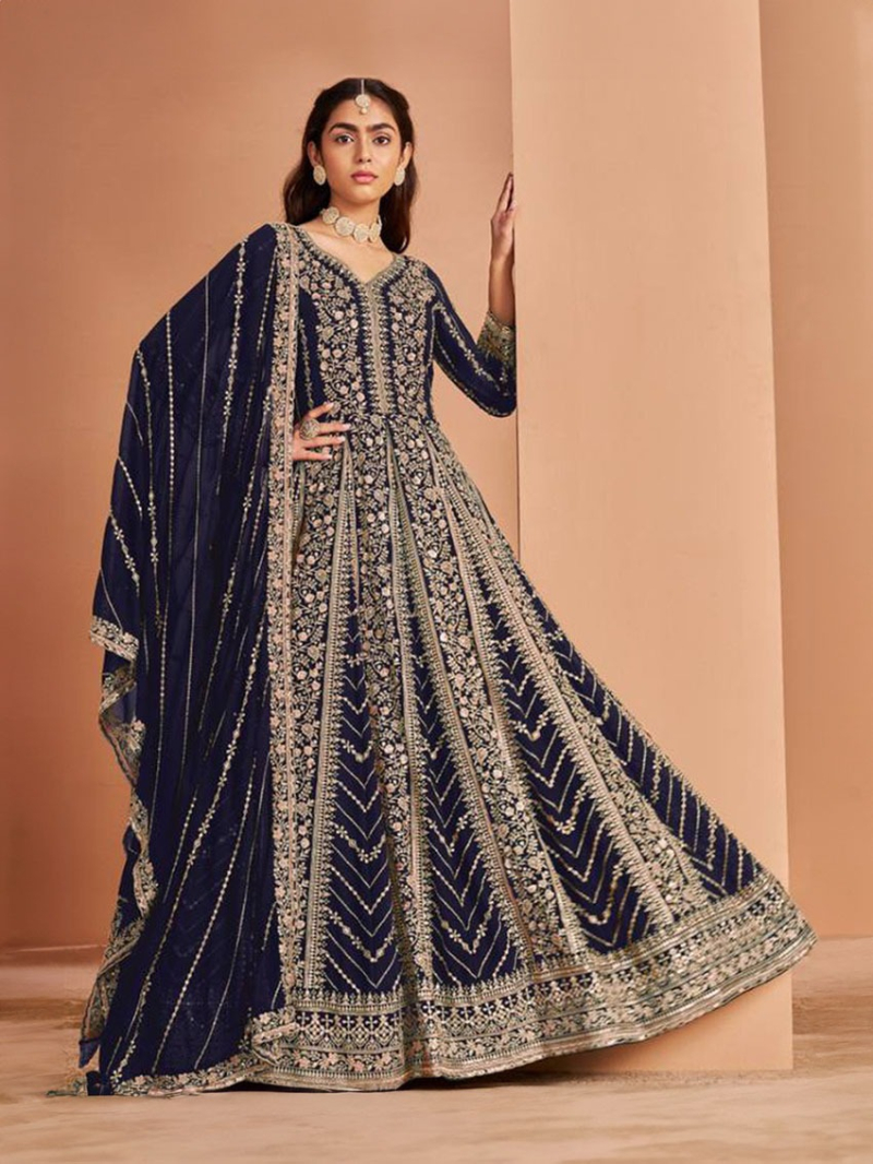 Heavy Bridal Navy Blue Georgette Anarkali Suit