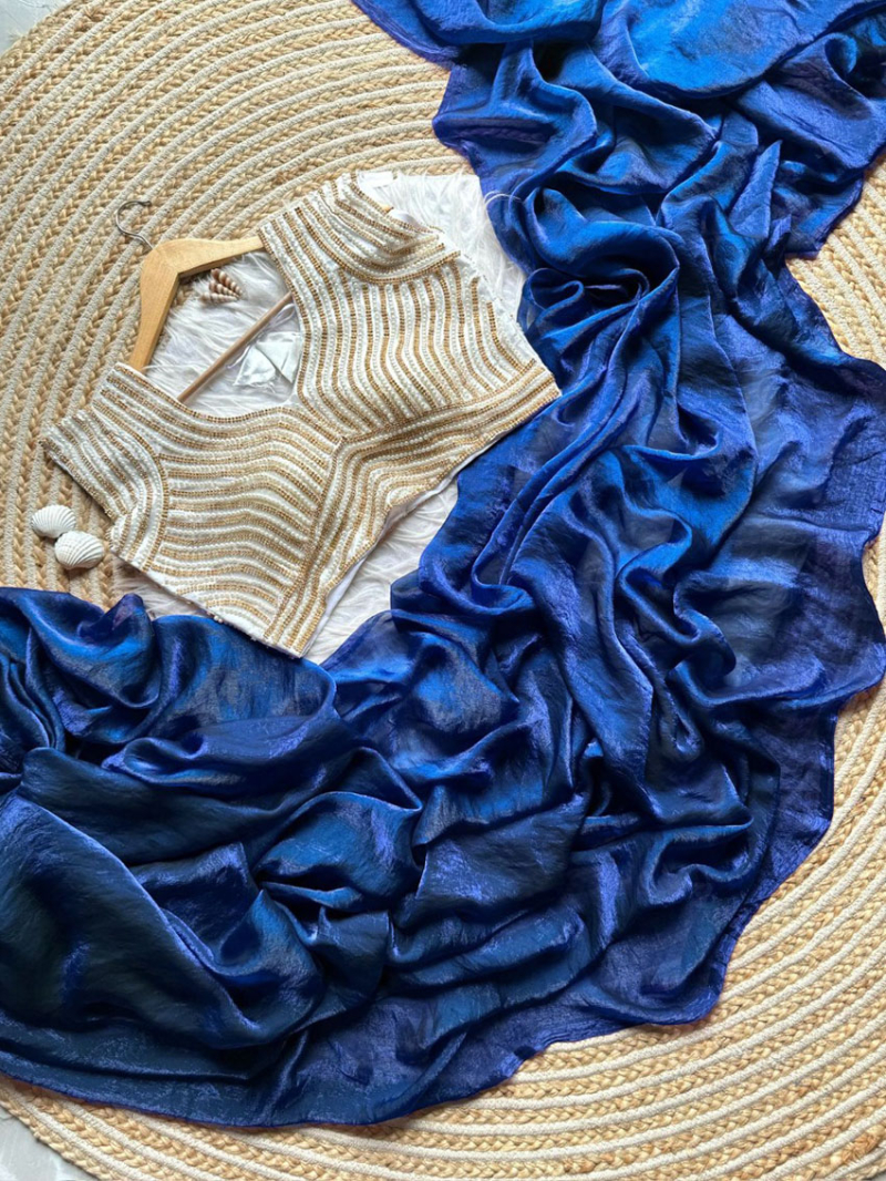 Ethnic Festive Traditional Royal Blue Heavy Space Silk Saree 