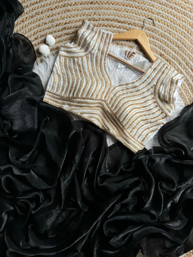 Authentic  Ethnic Festive Black Heavy Space Silk