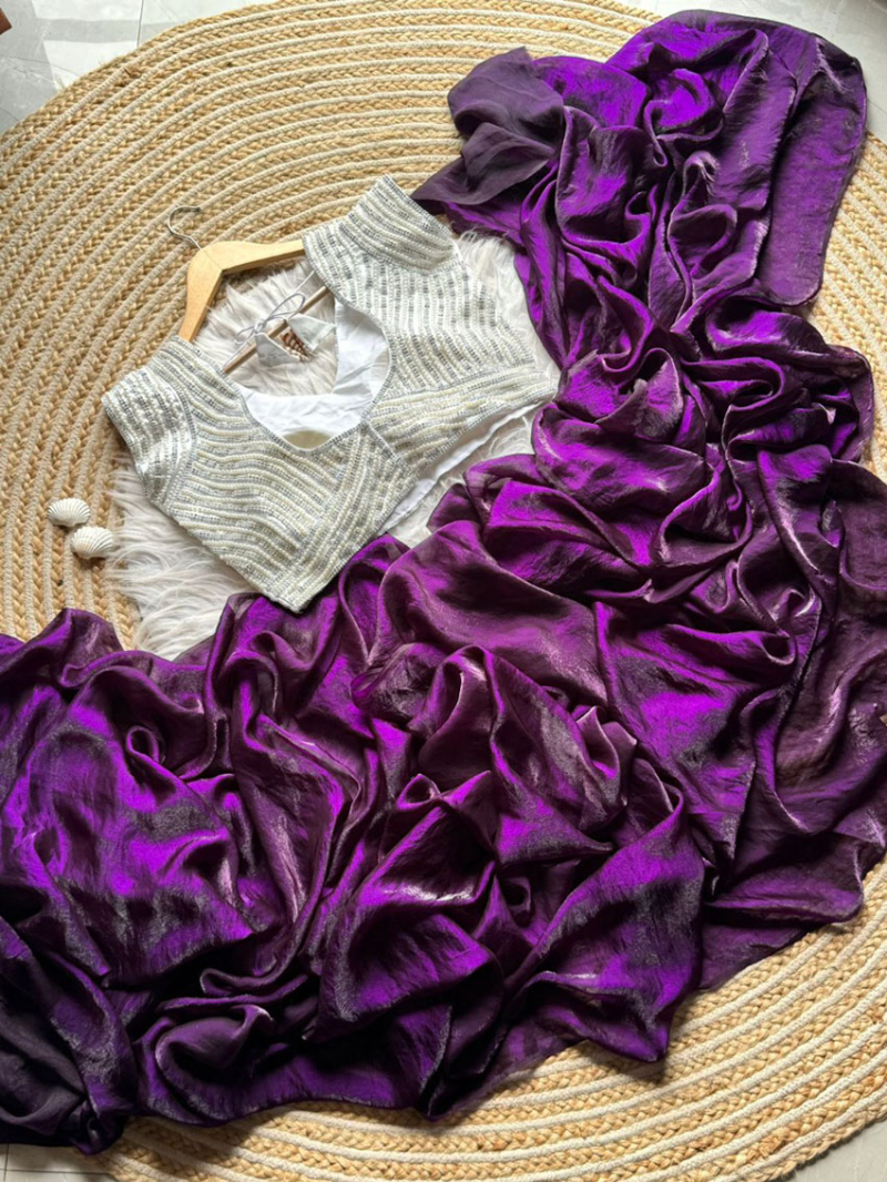 Elegant Ethnic Festive Purple Heavy Space Silk Saree