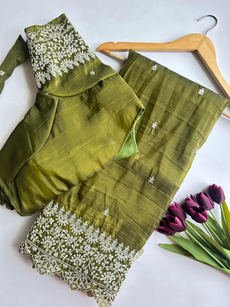 Elegant  Ethnic Festive Olive Green Pure Silk Saree
