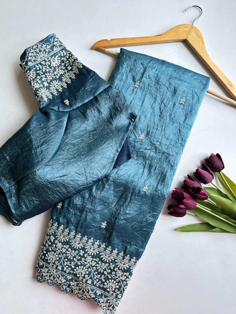 Authentic Ethnic Festive Teal Blue Pure Silk Saree