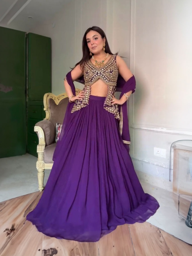 Royal Purple Faux Georgette Lehanga Suit