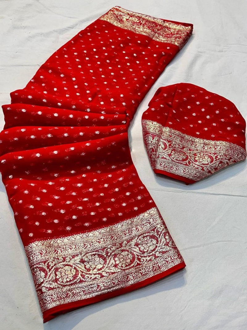 Ethnic Festive Rich Red Pure Viscose Georgette Saree
