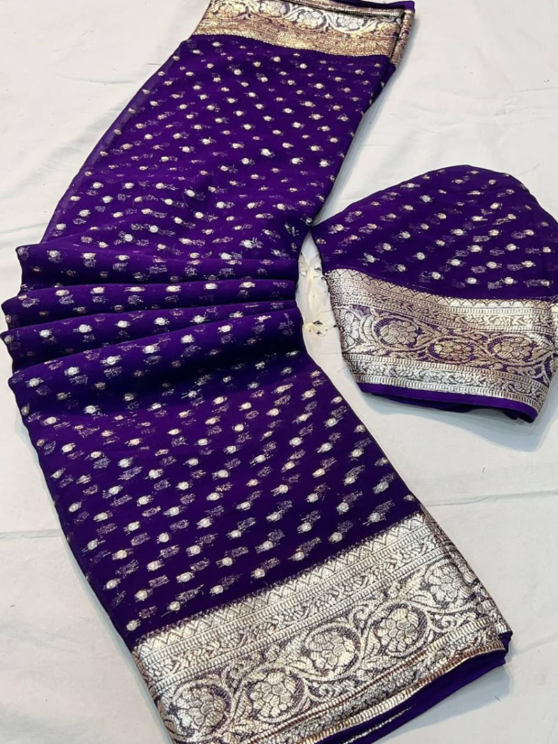 Authentic Purple Pure Viscose Georgette Saree
