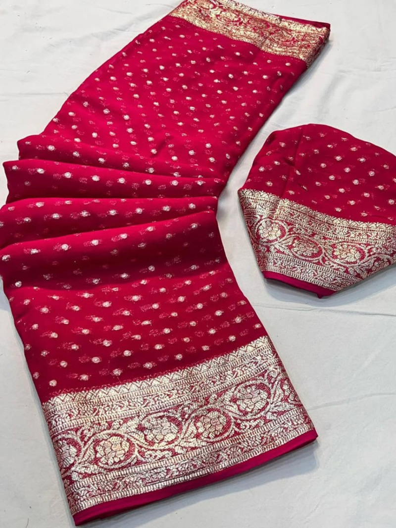 Elegance Maroon Pure Viscose Georgette Saree