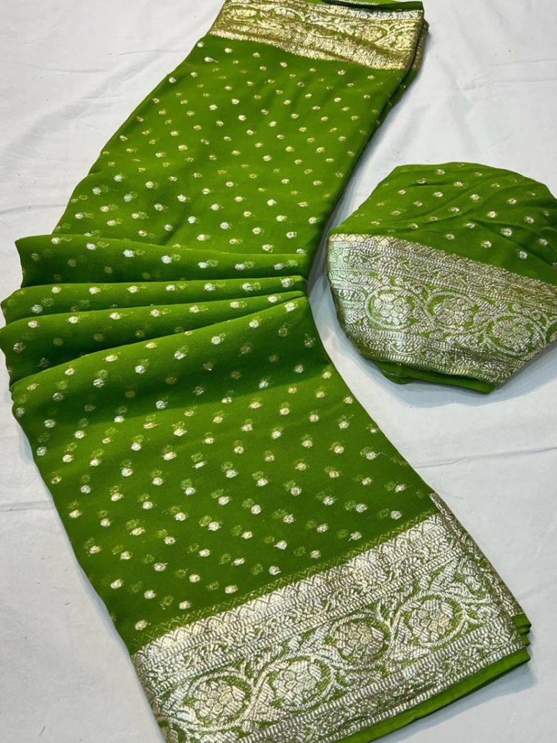 Pure Vibrant Parrot Green Viscose Georgette Saree