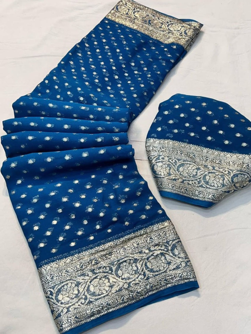 Elegant Royal Blue Pure Viscose Georgette Saree