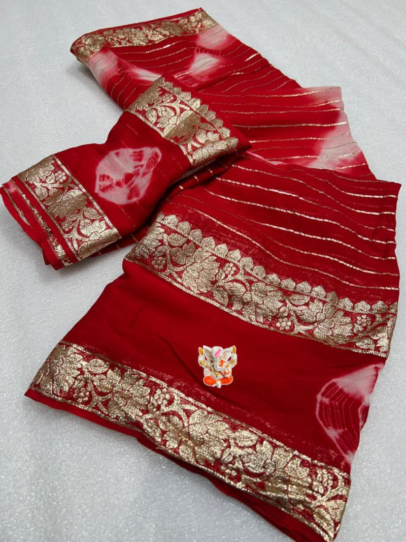 Rich Red Badal Lining Batik Shibori Saree