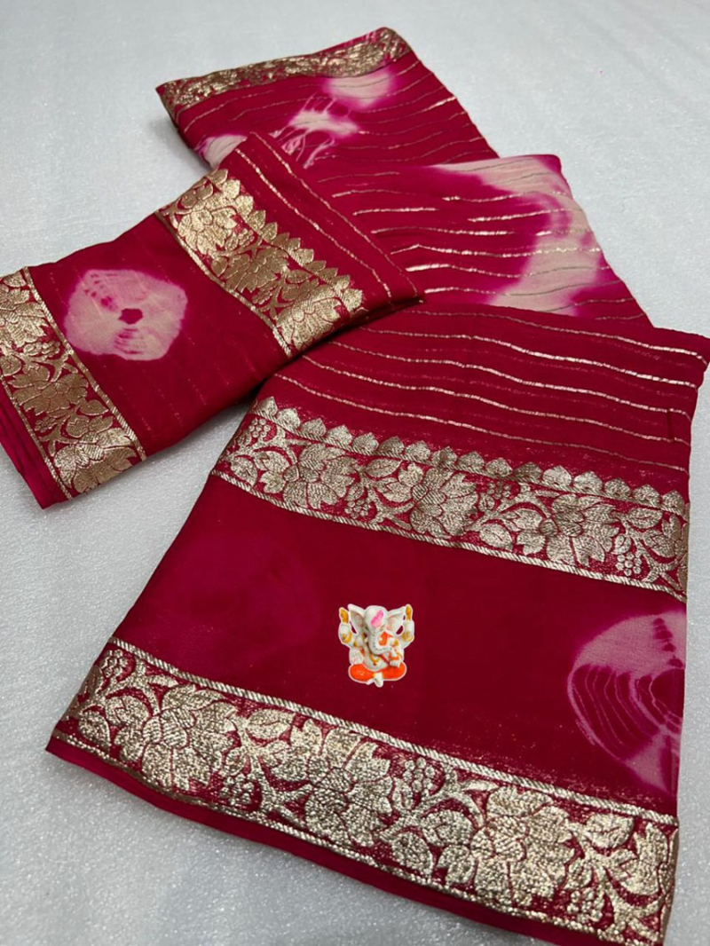 Elegant Pink Batik Shibori Saree with Banarasi Weaving Border