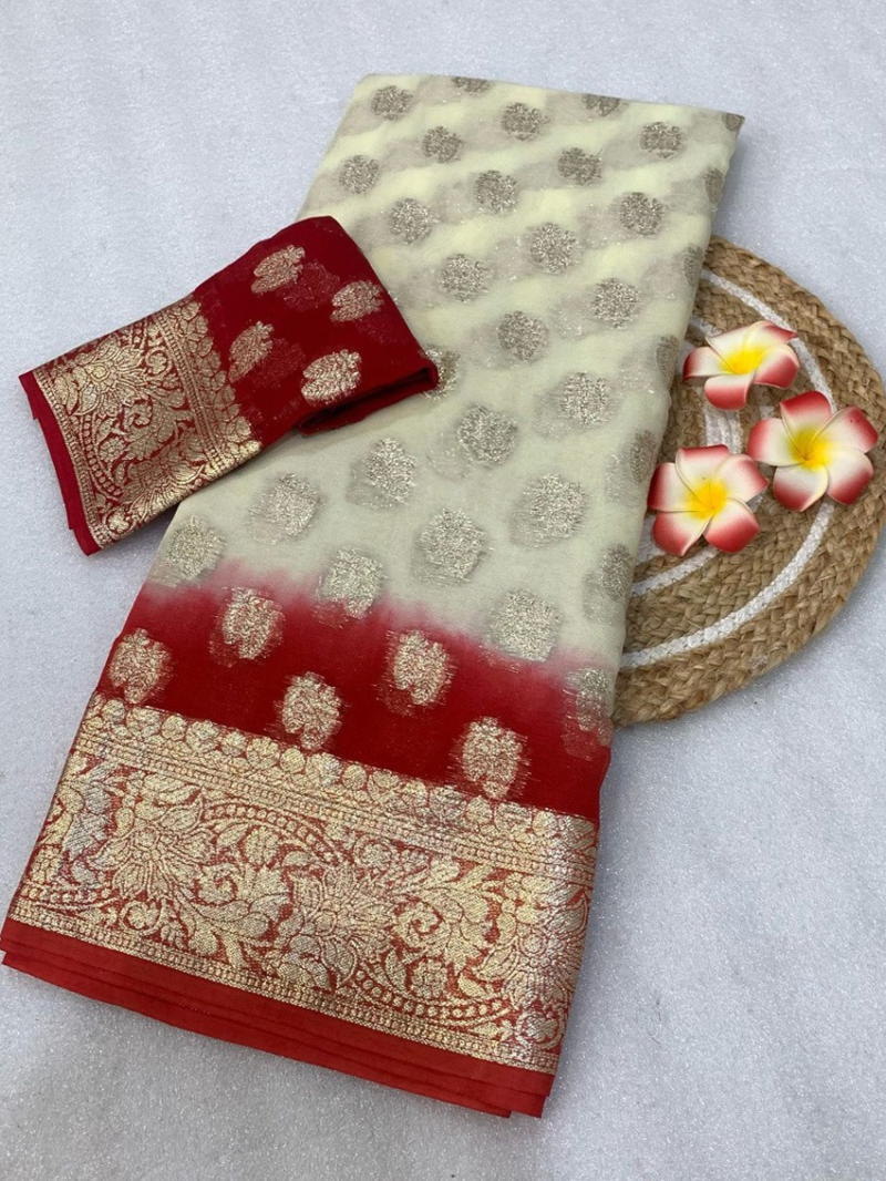 Ethnic Festive Viscose Georgette Off White Saree