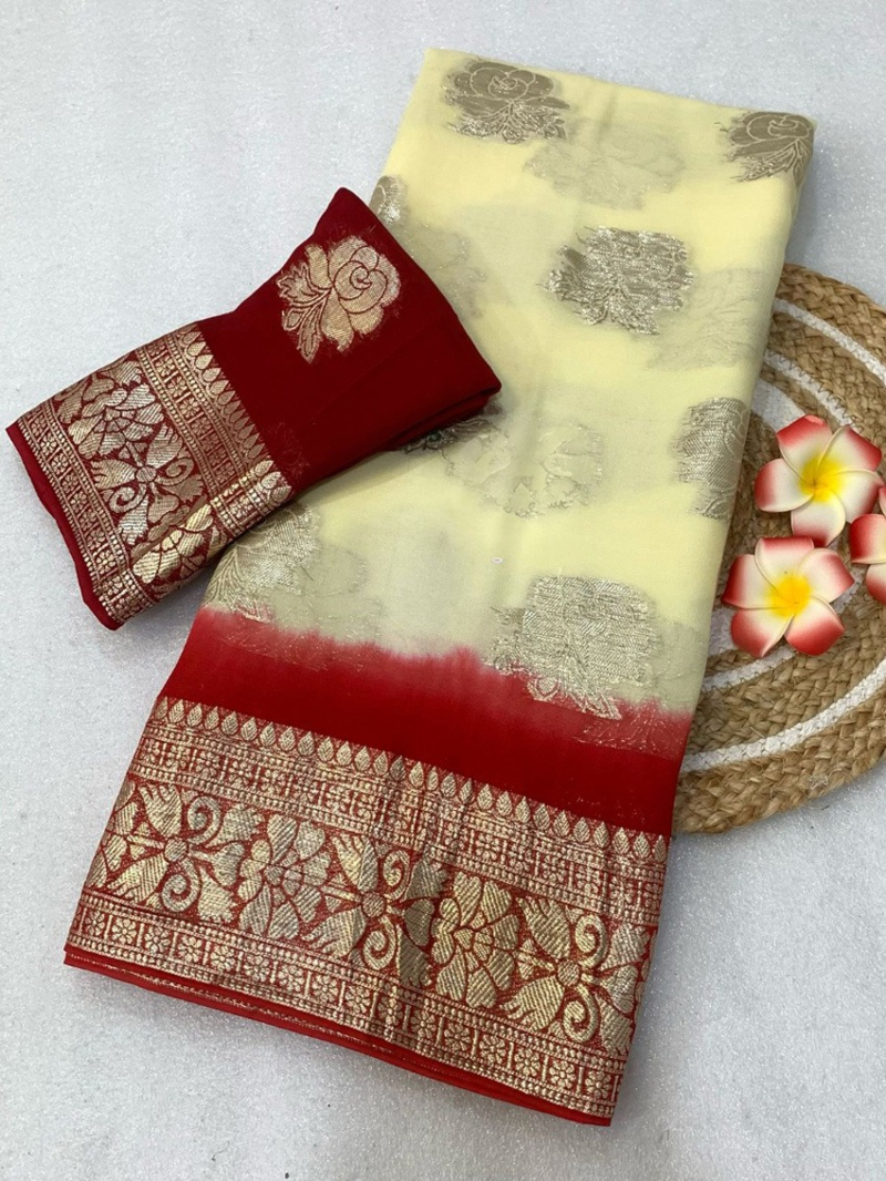 Elegant Dual-Tone  Cream Viscose Georgette Saree 