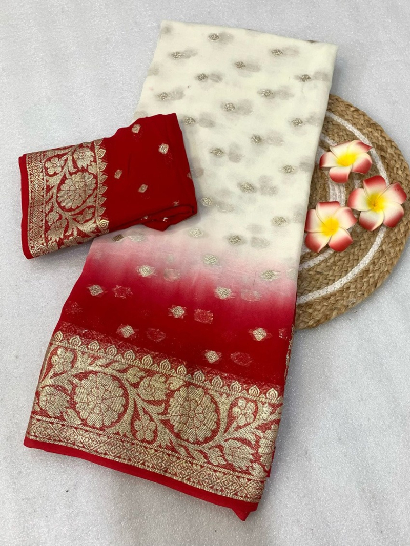 Ethnic Festive Viscose Georgette White Saree