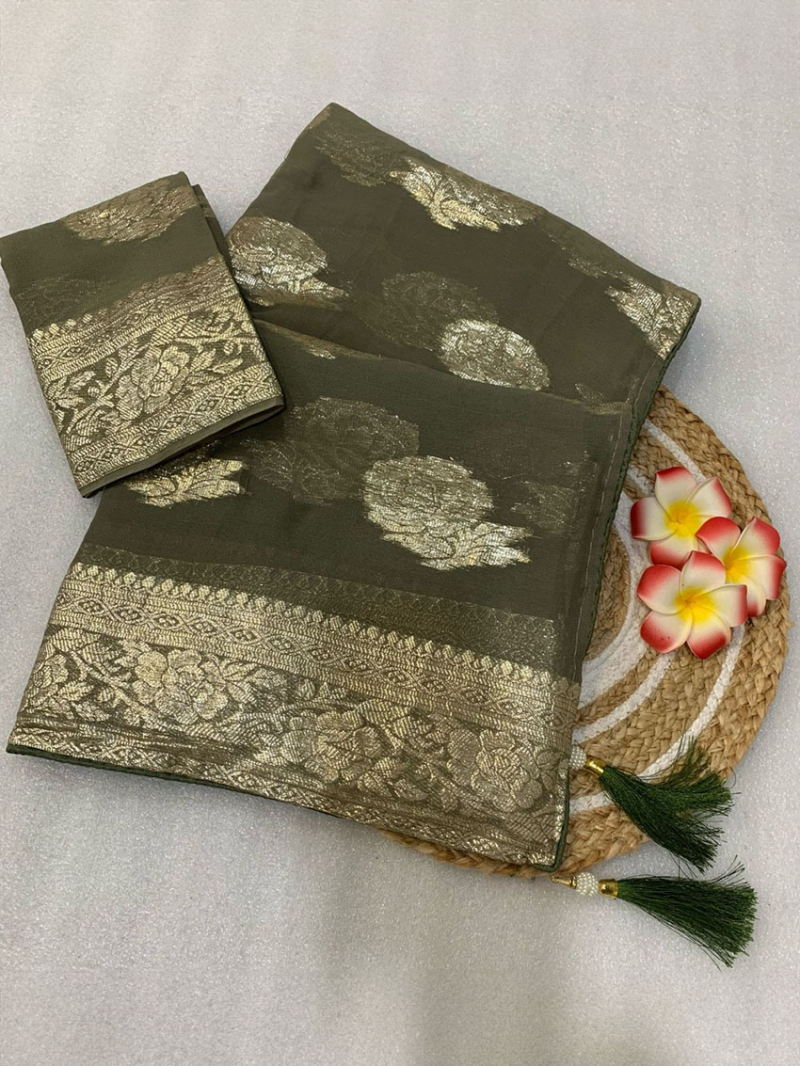 Mehendi Green Pure Vicose Georgette Saree