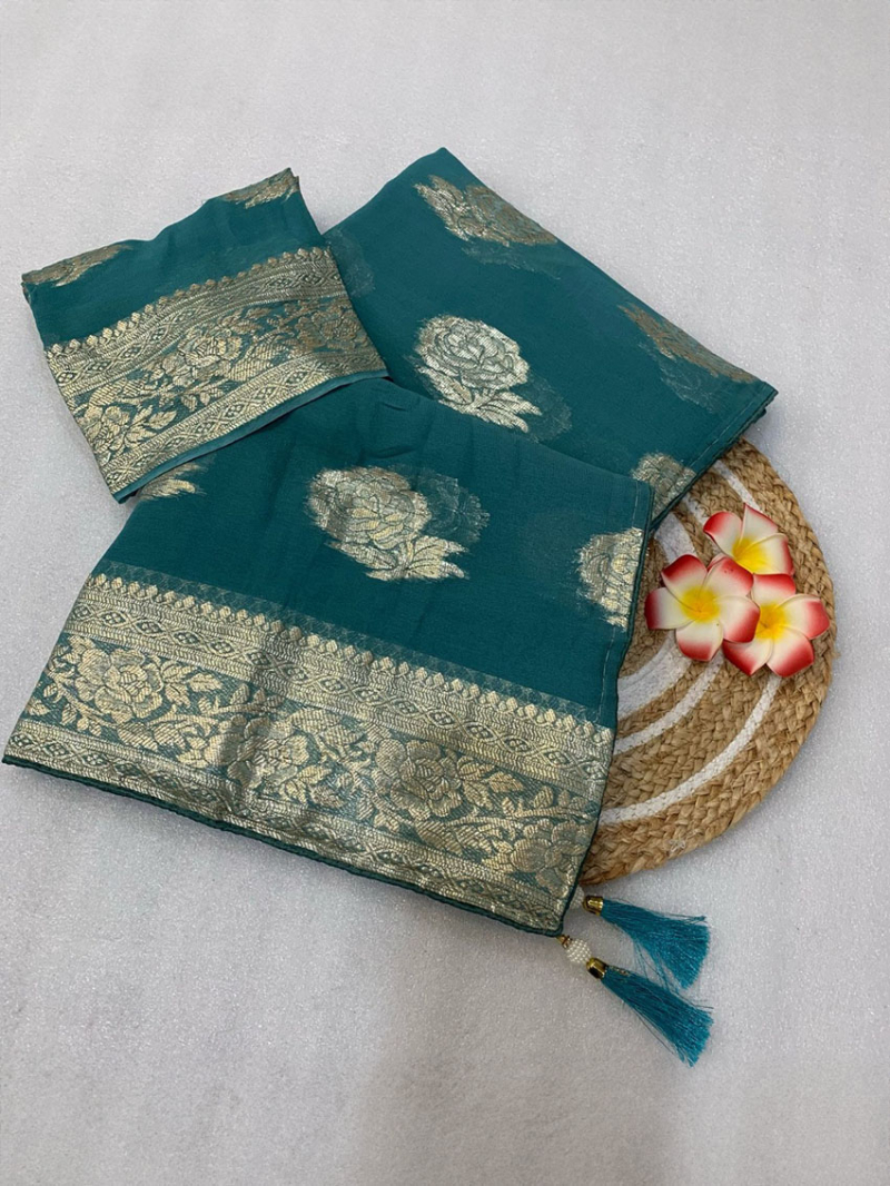 Authentic Bottle Green Pure Viscose Georgette Saree