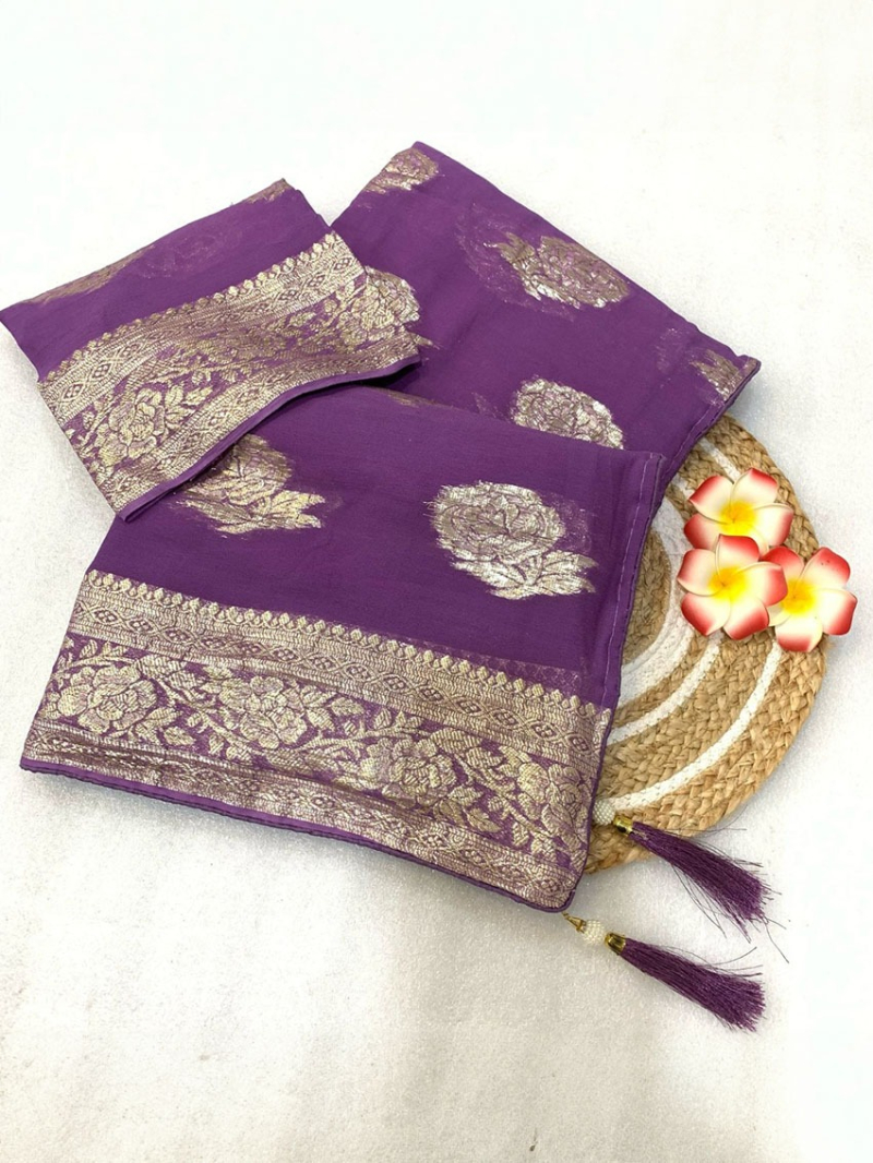 Royal Purple Pure Viscose Georgette Saree