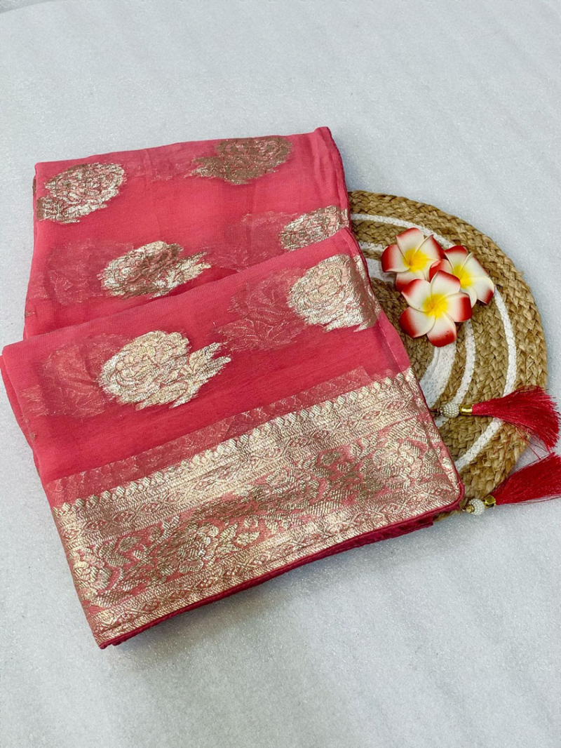 Graceful Pink Viscose Georgette Saree